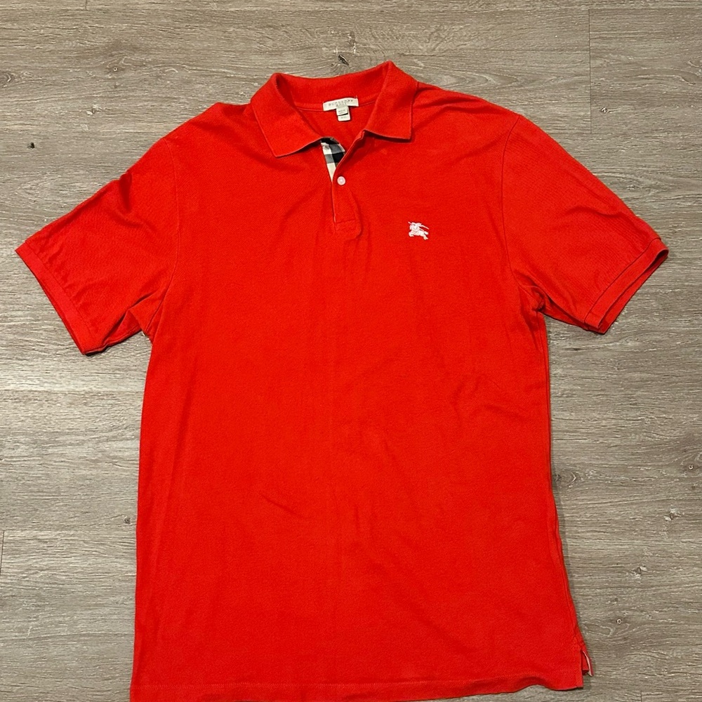 Burberry London Polo Shirt Mens XXL Orange Tartan Check Plaid Trim Embroidered
